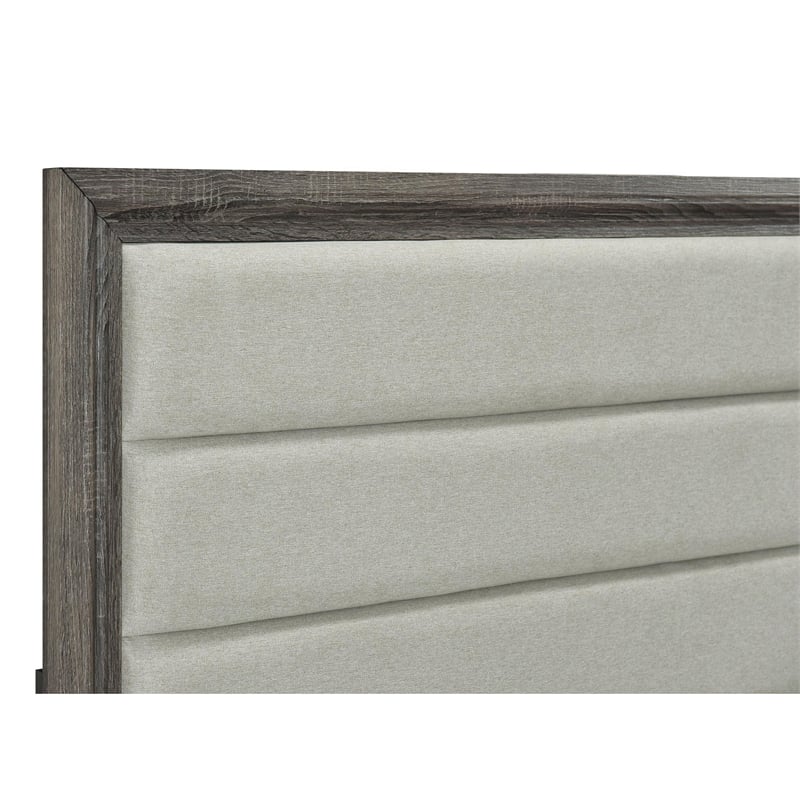 Reay Queen Size Bed- Panel Headboard- Brown Wood Tufted Tan Upholstery
