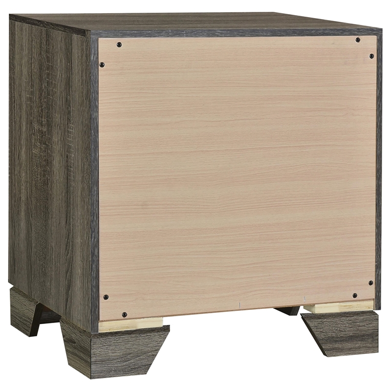 Reay Nightstand- Brown Oak Finish- 2 Drawers Silver Metal Bar Handles