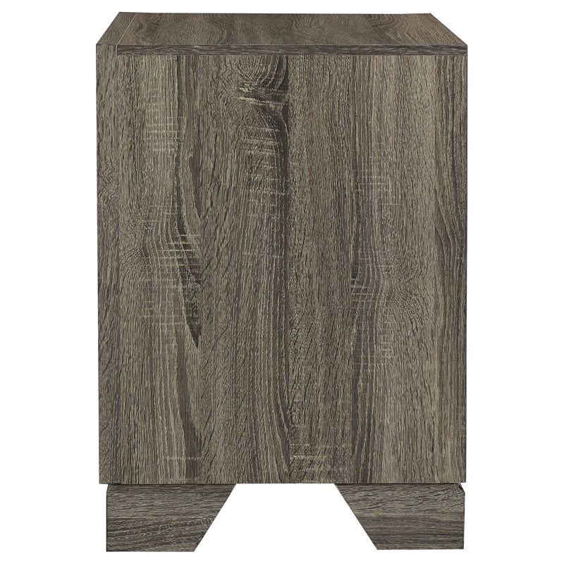 Reay Nightstand- Brown Oak Finish- 2 Drawers Silver Metal Bar Handles