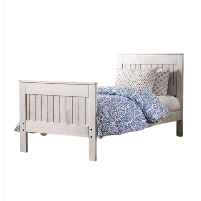 Waly Queen Bed- Farmhouse Plank Design- Classic White Solid Pine Wood