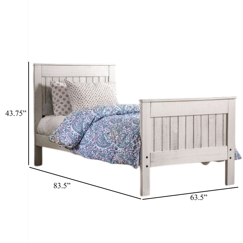 Waly Queen Bed- Farmhouse Plank Design- Classic White Solid Pine Wood