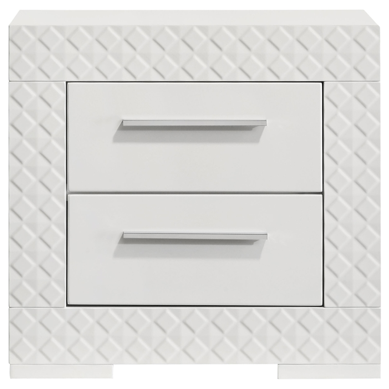 Ivon Nightstand- 2 Drawers- 26 Inch Modern Glossy White Solid Hardwood