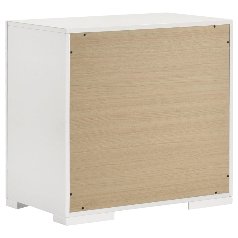 Ivon Nightstand- 2 Drawers- 26 Inch Modern Glossy White Solid Hardwood
