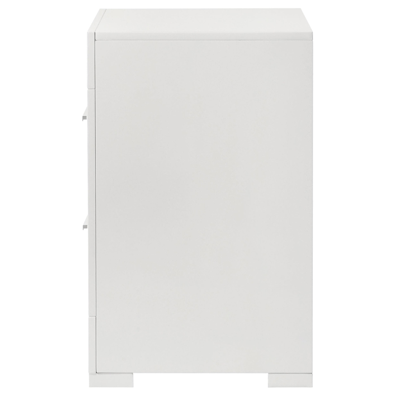 Ivon Nightstand- 2 Drawers- 26 Inch Modern Glossy White Solid Hardwood