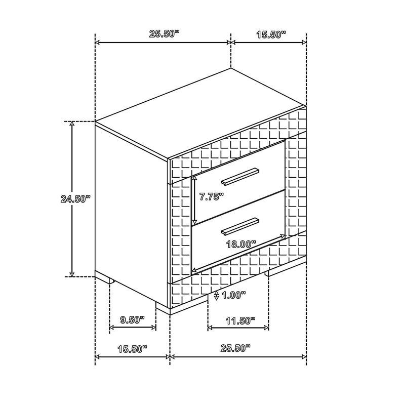 Ivon Nightstand- 2 Drawers- 26 Inch Modern Glossy White Solid Hardwood