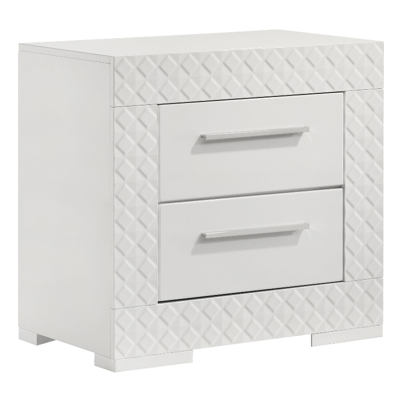 Ivon Nightstand- 2 Drawers- 26 Inch Modern Glossy White Solid Hardwood