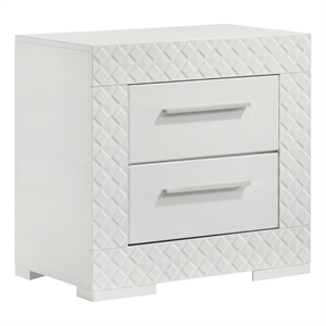 Ivon Nightstand- 2 Drawers- 26 Inch Modern Glossy White Solid Hardwood