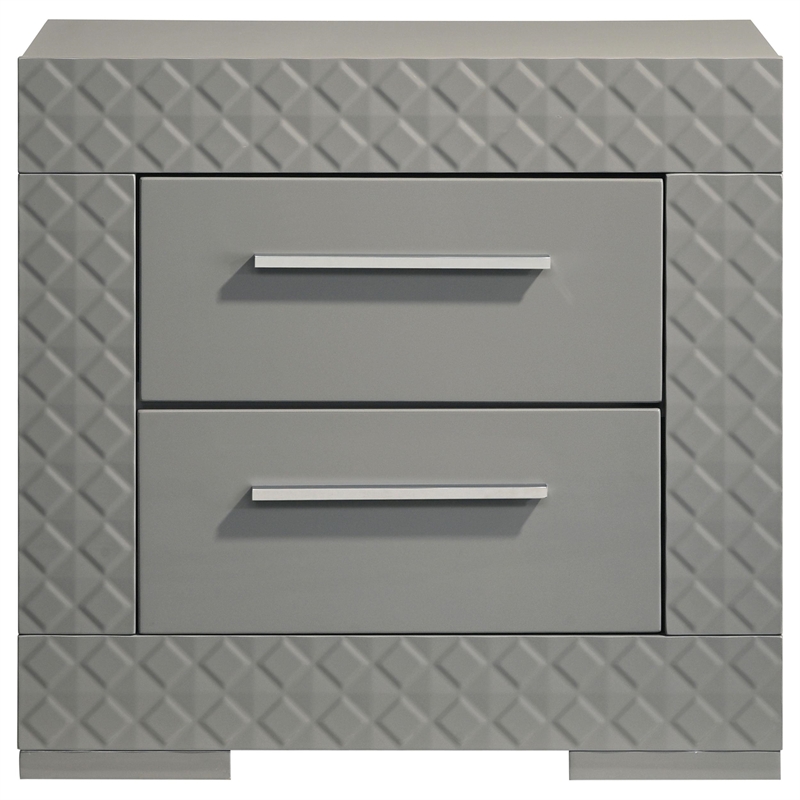 Ivon Nightstand- 2 Storage Drawers- 26 Inch Glossy Gray Hardwood
