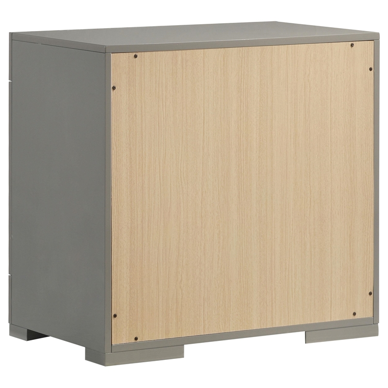 Ivon Nightstand- 2 Storage Drawers- 26 Inch Glossy Gray Hardwood