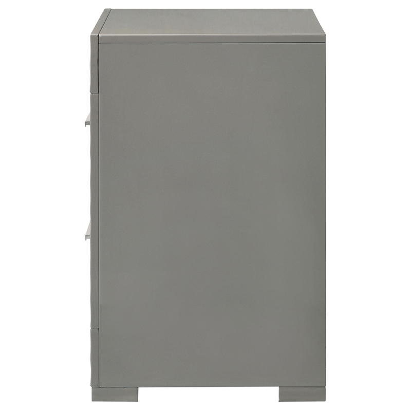 Ivon Nightstand- 2 Storage Drawers- 26 Inch Glossy Gray Hardwood
