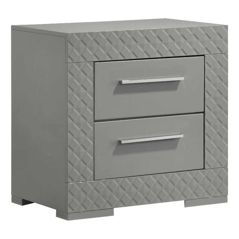 Ivon Nightstand- 2 Storage Drawers- 26 Inch Glossy Gray Hardwood