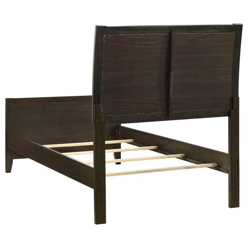 Wily Twin Size Bed- Channel Tufted Upholstered Headboard- Dark Brown