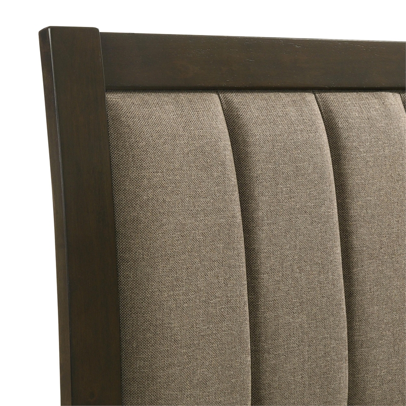 Wily Twin Size Bed- Channel Tufted Upholstered Headboard- Dark Brown