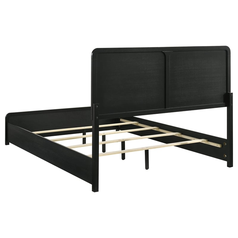 Cavy Queen Size Bed- Channel Tufted Upholstered Headboard- Black Gray