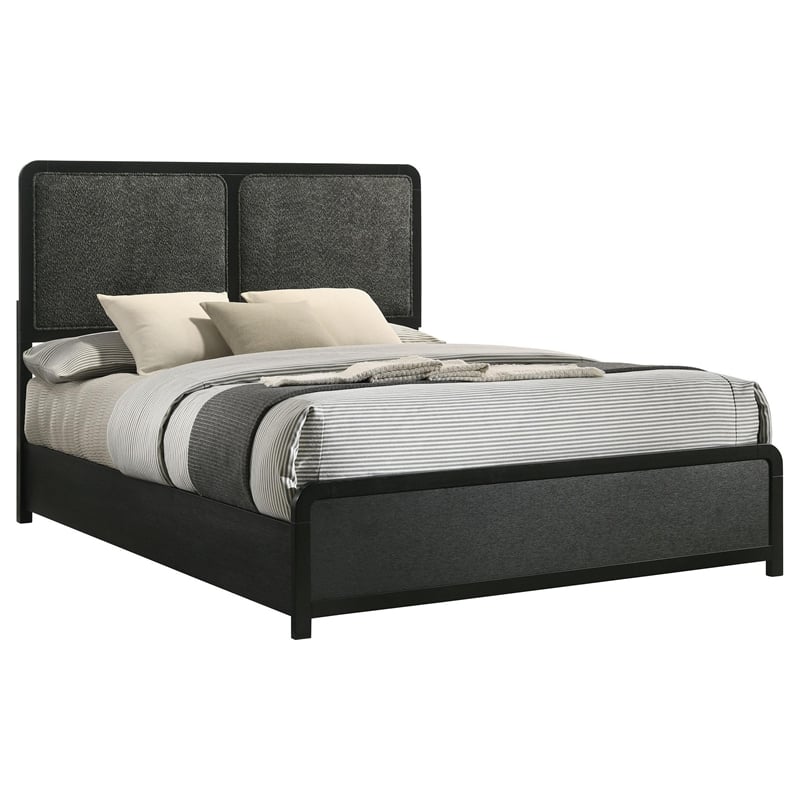 Cavy Queen Size Bed- Channel Tufted Upholstered Headboard- Black Gray