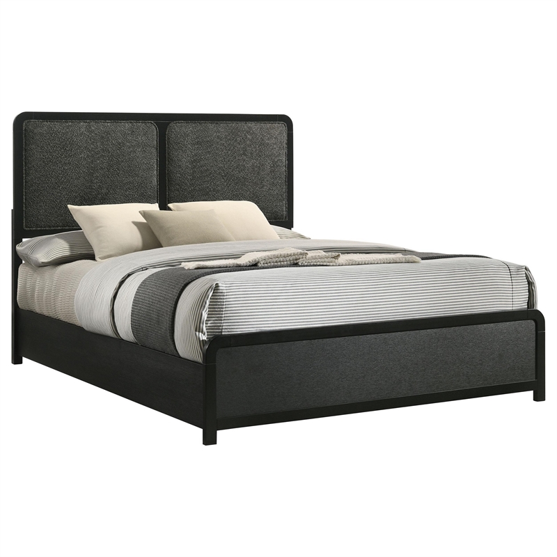 Cavy King Size Bed- Channel Tufted Upholstered Headboard- Black Gray