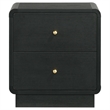 Cavy Nightstand- 2 Storage Drawers- Black Wood- Round Gold Knobs