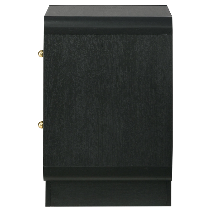Cavy Nightstand- 2 Storage Drawers- Black Wood- Round Gold Knobs