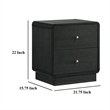 Cavy Nightstand- 2 Storage Drawers- Black Wood- Round Gold Knobs