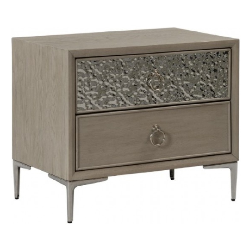 Kaira Nightstand with 2 USB Ports- Textured Metal