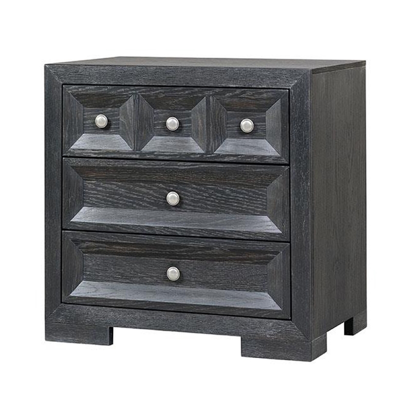 Kizie Oversized Nightstand- USB A-C- 3 Drawer- 38 Inch Weathered Black