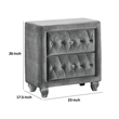 Rea Nightstand-26 Inch-2 Drawers-Button Tufted Gray Fabric