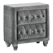 Rea Nightstand-26 Inch-2 Drawers-Button Tufted Gray Fabric