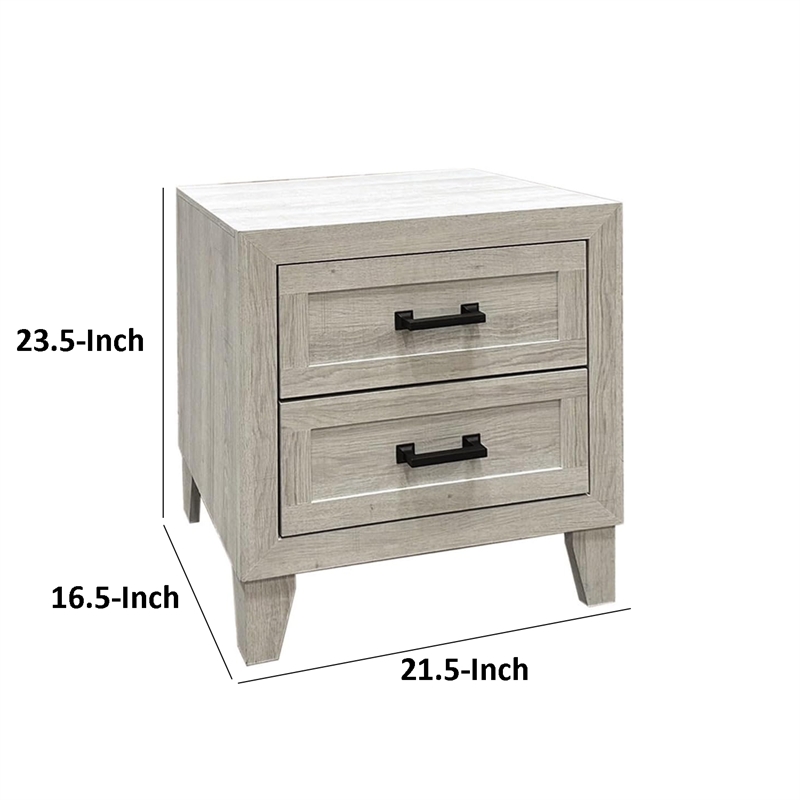 Miot Nightstand- 2 Drawers with Metal Handles- 24 Inch