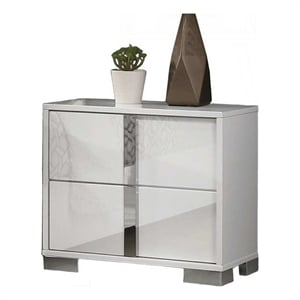 Suni Nightstand- Glossy White Wood with UV Finish- 2 Drawers- 24 Inch