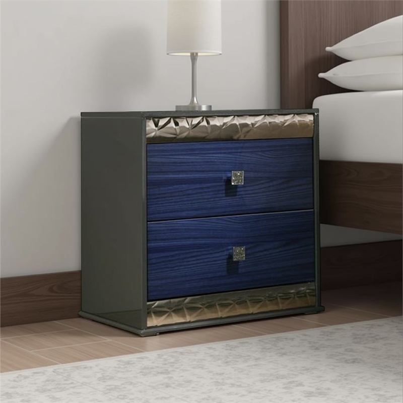 Zara Nightstand w 2 Drawers- Crystal Knobs