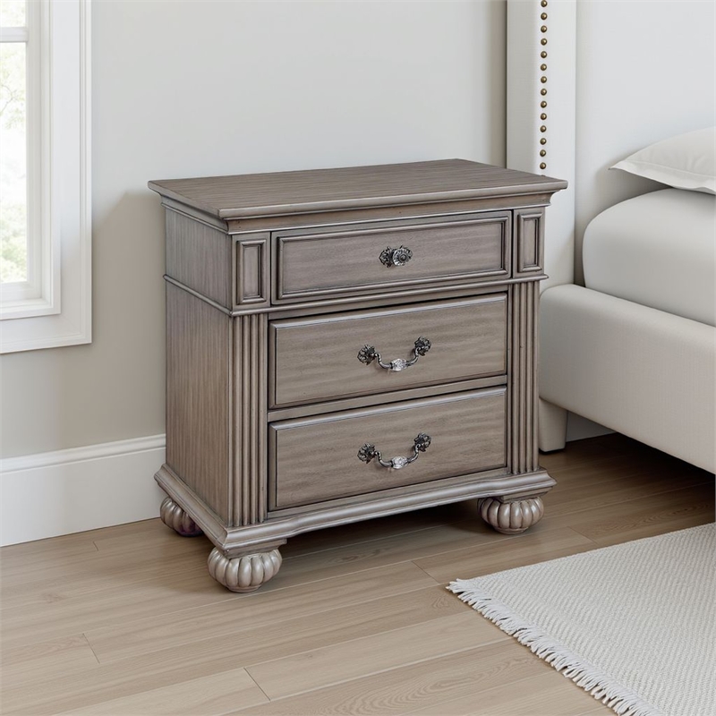 Recus Classic Nightstand with 3 Drawers- Acrylic Accents-Solid Wood