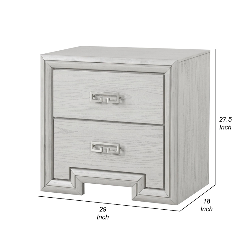 Basil Nightstand-2 Drawers-Rustic White Solid Wood-29 Inch