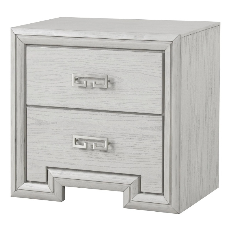 Basil Nightstand-2 Drawers-Rustic White Solid Wood-29 Inch
