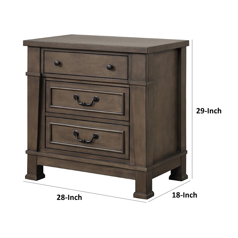 Huder Nightstand- 3 Drawers- 29 Inch