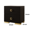 Lati Nightstand-2 Drawers-Black Wood-Gold Metal-24 Inch
