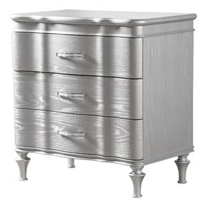 Eleena Nightstand- 3 Drawers- Silver Solid Wood- Metal Handles 28 Inch