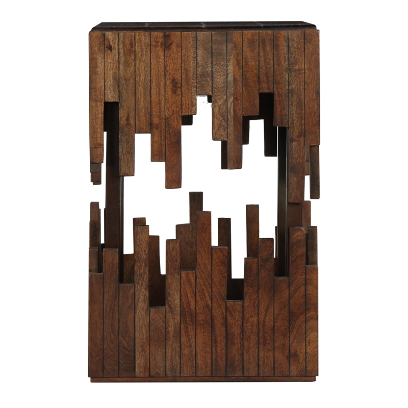 24 Inch Accent Side End Table- Brown Acacia Wood- Slatted Square Top