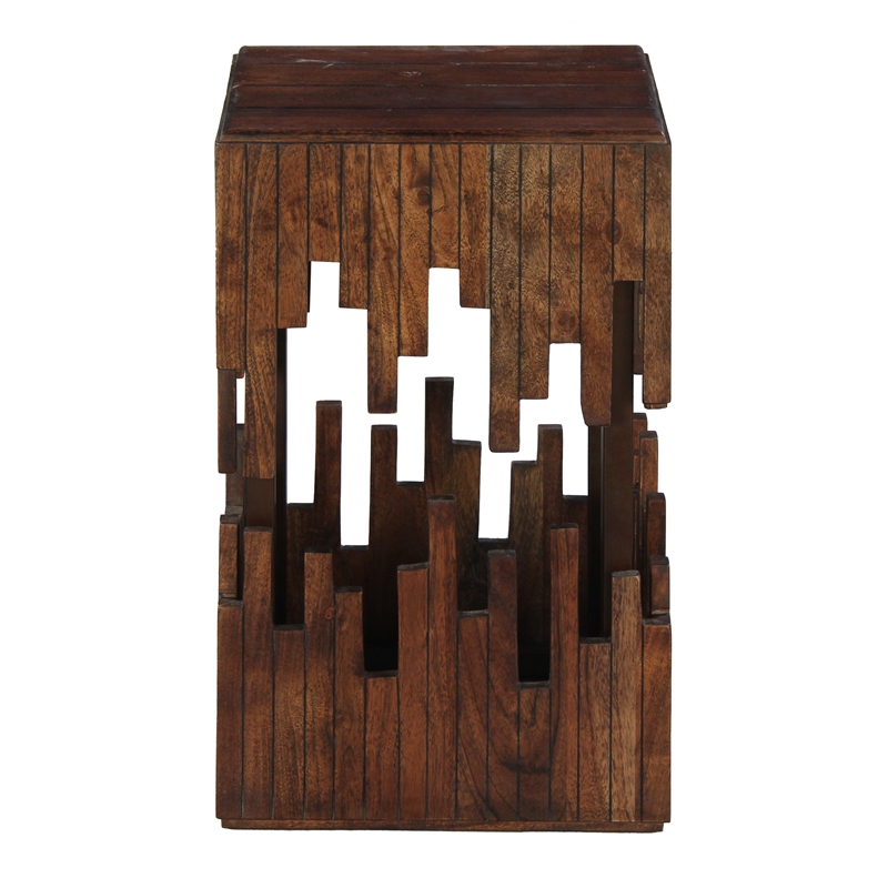 24 Inch Accent Side End Table- Brown Acacia Wood- Slatted Square Top