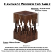 24 Inch Accent Side End Table- Brown Acacia Wood- Slatted Square Top
