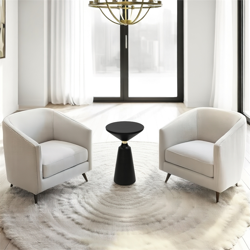 Fawn 20 Inch Side End Table- Black Mango Wood Round Top with Pedestal Base