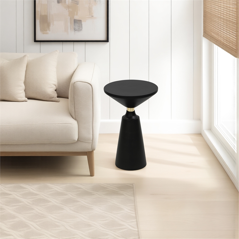 Fawn 20 Inch Side End Table- Black Mango Wood Round Top with Pedestal Base