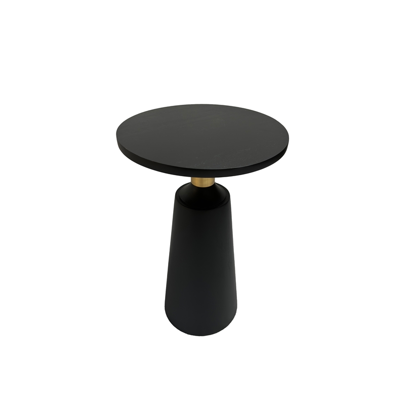 Fawn 20 Inch Side End Table- Black Mango Wood Round Top with Pedestal Base