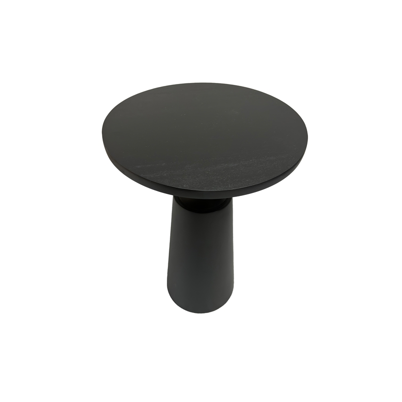 Fawn 20 Inch Side End Table- Black Mango Wood Round Top with Pedestal Base