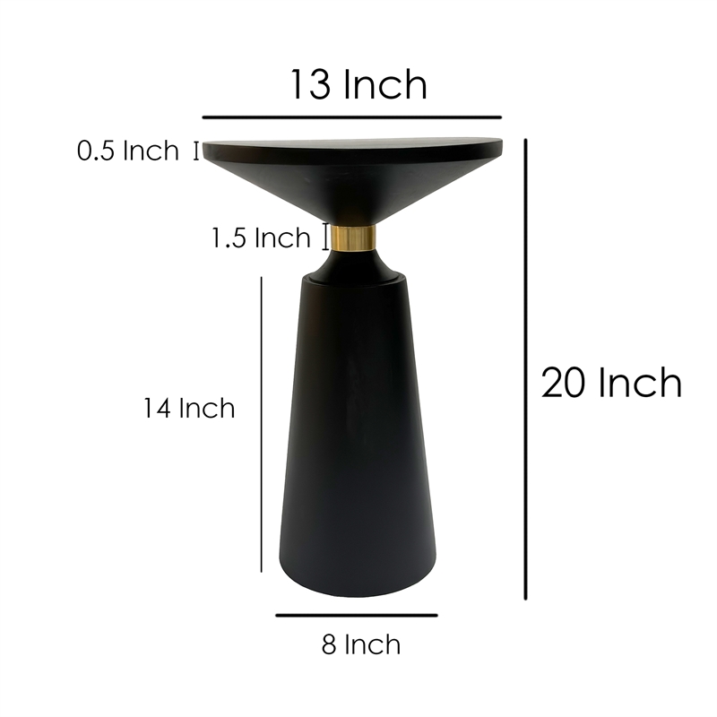Fawn 20 Inch Side End Table- Black Mango Wood Round Top with Pedestal Base