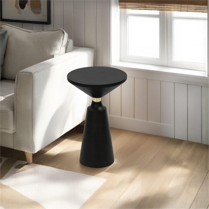 Fawn 20 Inch Side End Table- Black Mango Wood Round Top with Pedestal Base