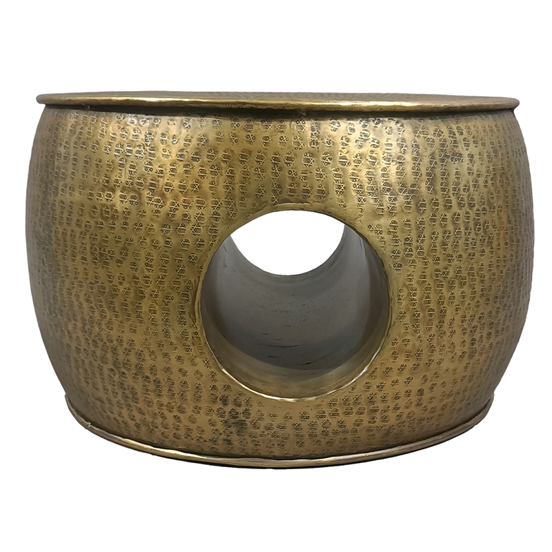 Nala 23 Inch Coffee Table- Low Round Drum Shape with Unique Hollow Center