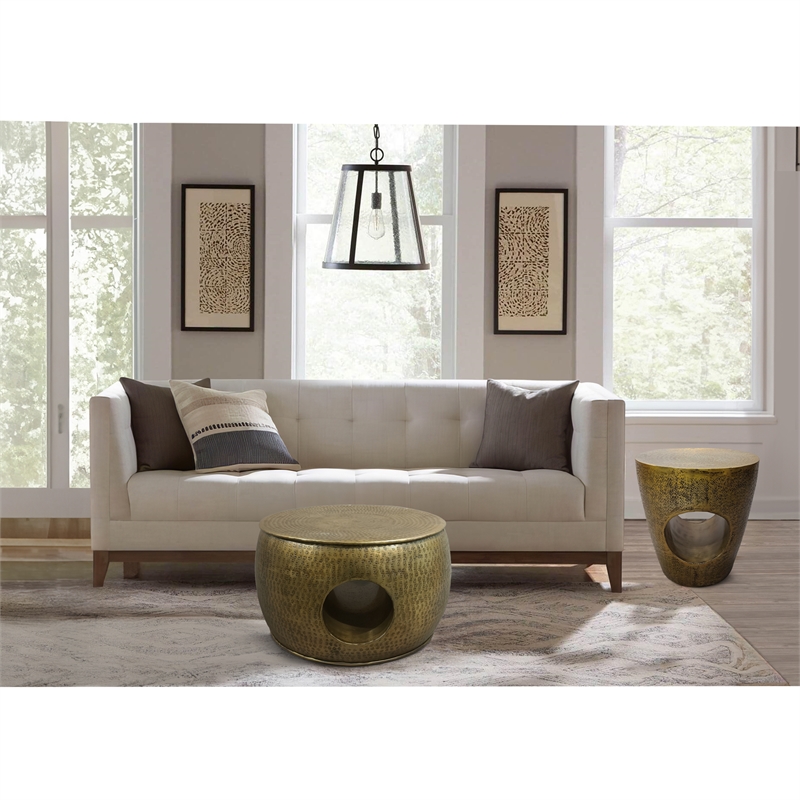 Nala 23 Inch Coffee Table- Low Round Drum Shape with Unique Hollow Center