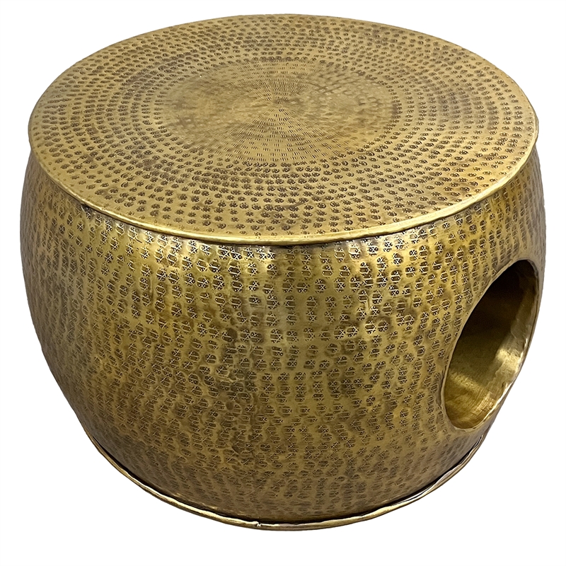 Nala 23 Inch Coffee Table- Low Round Drum Shape with Unique Hollow Center