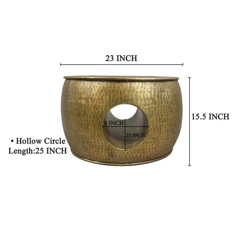 Nala 23 Inch Coffee Table- Low Round Drum Shape with Unique Hollow Center