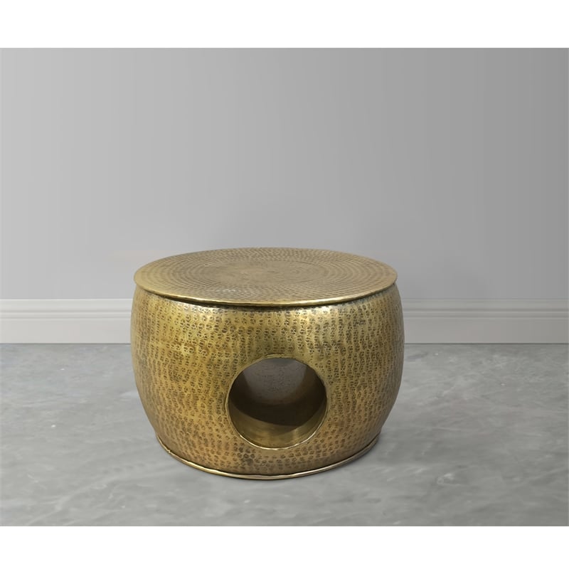 Nala 23 Inch Coffee Table- Low Round Drum Shape with Unique Hollow Center